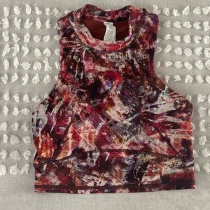 High neck cropped Lululemon patterned athletic tank top